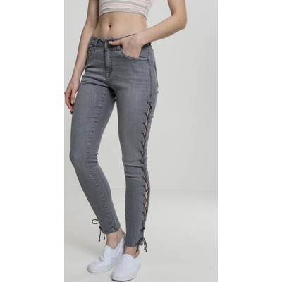 Urban Classics ladies denim lace up skinny pants grey