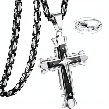 HARAHU Мъжка верижка с кръст mj - 38723 - Черна / Сребърна / 60см kp38723 (mj-38723)