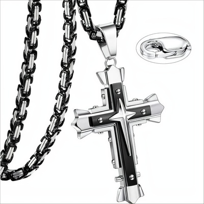 HARAHU Мъжка верижка с кръст mj - 38723 - Черна / Сребърна / 60см kp38723 (mj-38723)