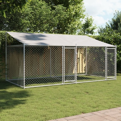 vidaXL Klec pro psy se střechou a dvířky šedá 400 x 200 x 200 cm pozinkovaná ocel 9799.3209563