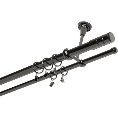 OK-GarnýžeCY Garnýž kovová dvouřadá 25/16mm Cylinder onyx 410 cm do stěny / kroužky s žabkou