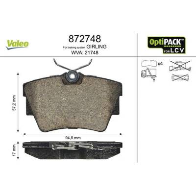 VALEO Sada brzdových platničiek kotúčovej brzdy 872748