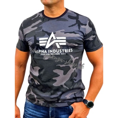 Alpha Industries Basic T-Shirt Camo tričko pánske black camo čierny maskáč tmavý maskáč