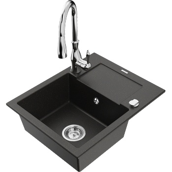 Mexen Enzo гранитна мивка с 1 камера с отцедник и кухненски смесител Savita, (6506-75-672601-00)