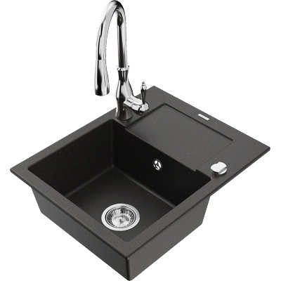 Mexen Enzo гранитна мивка с 1 камера с отцедник и кухненски смесител Savita, (6506-75-672601-00)
