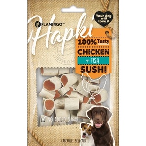 Flamingo Snacks Hapki Sushi rolls with chicken & Fish - лакомство за куче, меки хапки суши с пиле и морска треска - 85 гр, Белгия - 501467