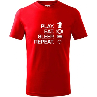 Eat sleep play šach tričko detské červená
