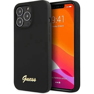 Кейс Guess GUHCP13XLSLMGBK за iPhone 13 Pro Max 6.7", черен / черен, твърд, Silicone Script Gold Logo (GUE002919-0)