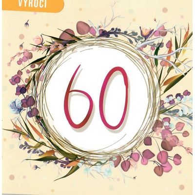Nekupto Výročná karta 60 rokov 150 x 150 mm Oranžová s kvetmi