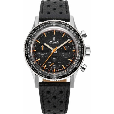 Nivada Grenchen Chronoking Meca - Inter. Bezel - Black Racing Strap