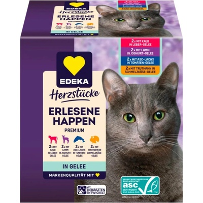 Edeka Erlesene Happen kočičí krmivo v želé 8 x 85 g, 680 g