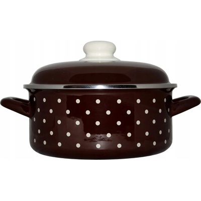 Metalac Hnědý puntík, smaltovaný kastrol Standard s poklicí 14 cm, 1 l