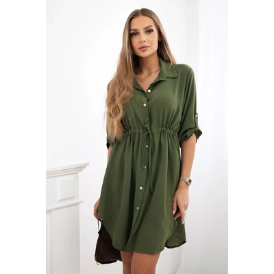 Fashionweek šaty so zapínaním na gombíky a zaväzovaním v páse K16 khaki
