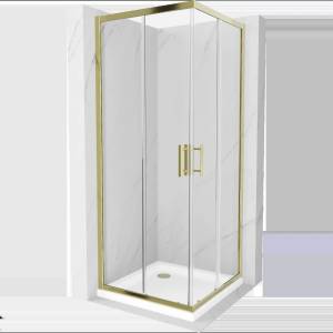 Mexen Rio квадратна душ кабина 80 x 80 см, прозрачна, златна + Flat поддушово (860-080-080-50-00-4010G)