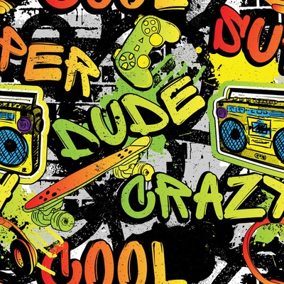 Látka s potlačou nepremokavý polyester TD/NS crazy graffiti
