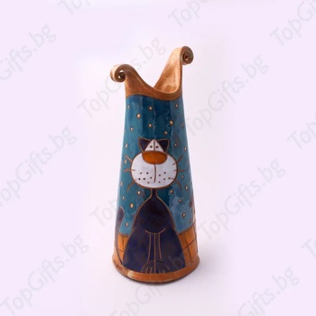 Image 1 of Керамична ваза синя с котка