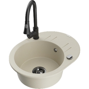 Mexen Kevin гранитна мивка с 1 камера с плоча и кухненски смесител Elia, бежов - 6517-69-670101-70 (6517-69-670101-70)