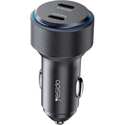 YESIDO Зарядно за кола с 2xUSB-C изходи с технология за бързо зареждане - Yesido Y48 Dual USB-C Fast Car Charger 60W (черен) (KF2316459)