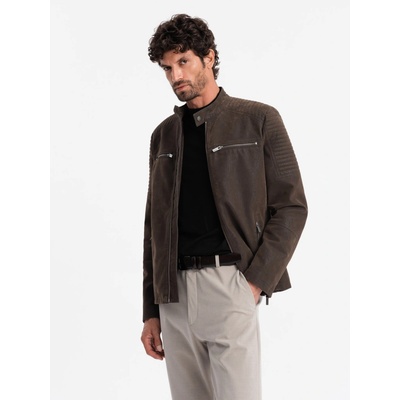 Ombre Clothing pánska biker bunda Kabbah hnedá