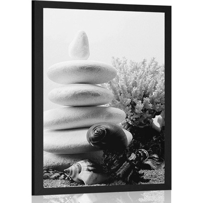 Plakát Zen kameny s mušlemi v černobílém provedení - 60x90 silver