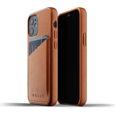 Mujjo Leather Wallet Case - кожен (естествена кожа) кейс с джоб за кредитна карта за iPhone 12 mini (кафяв)