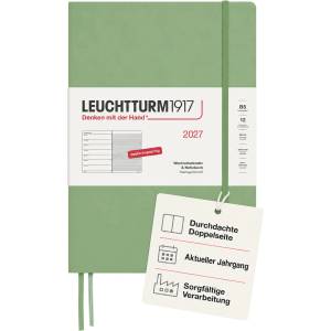 Leuchtturm1917 Weekly Calendar 2027 Composition (B5) with Notebook - German Diary, Sage, January-December 2027, Weekly Overview on the Left + Notes Page on the Right - 400042 (400042)