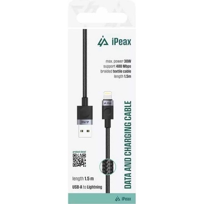 iPEAX textilní kabel USB-A / lightning 1,5 m, USB 2.0, černý 90010107