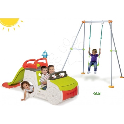 Smoby set preliezačka Adventure Car s pieskoviskom a šmykľavkou a hojdačka s kovovou konštrukciou 840200-27