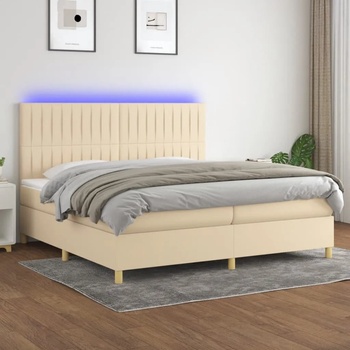 vidaXL Боксспринг легло с матрак и LED, кремава, 200x200 см, плат (3135626)