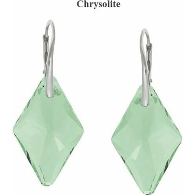 Swarovski Elements Rhombus krystal XXL 27 mm Stříbrné masivní náušnice visací zelené kosočtverce 51032.3