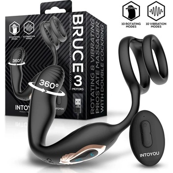 INTOYOU Bruce 360 Rotating Prostate Massager with Double Cockring Black