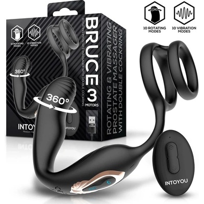 INTOYOU Bruce 360 Rotating Prostate Massager with Double Cockring Black