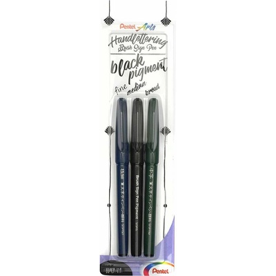 Pentel Маркер четки Pentel Brush Sign Pen Black Pigment, черни, 3бр. с различна дебелина на върха (OK40495)