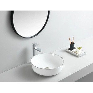 Inter Ceramic ПОРЦЕЛАНОВ УМИВАЛНИК ICB 875 SILVER EDGE ВЪРХУ ПЛОТ 41.5x13.5см СРЕБЪРЕН КАНТ (ICB875 SILVER EDGE)