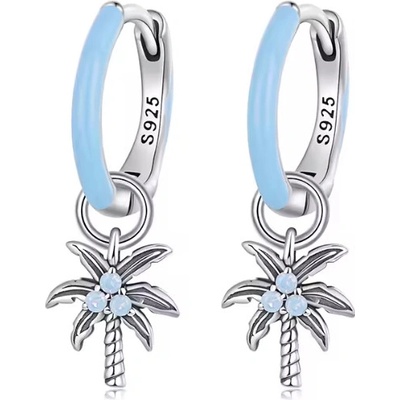 For Silver Kroužkové modré náušnice s palmou - Stříbro 925