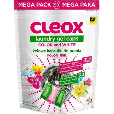 Cleox gelové kapsule na pranie 3v1 na farebnú a bielu bielizeň 50 PD