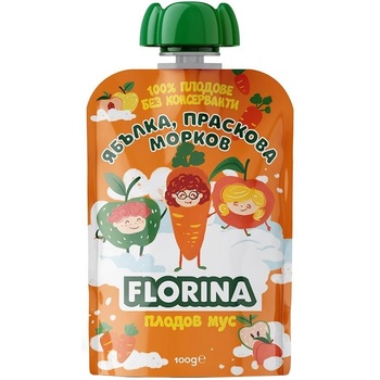 FLORINA 8бр. ПЛОДОВ МУС ФЛОРИНА ЯБЪЛКА, ПРАСКОВА И МОРКОВ