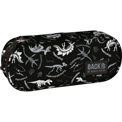 DERFORM Овален ученически несесер Derform BackUp - Black dinosaurs (88355)