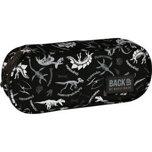 DERFORM Овален ученически несесер Derform BackUp - Black dinosaurs (88355)