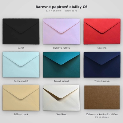 Barevná papírová obálka C6 (114x162mm) – balení 25 ks, mix barev Barva: Tmavě zelená