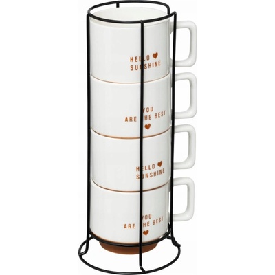 Secret de Gourmet 4 porcelánových hrnků HELLO na kovovém stojanu 4 x 300 ml