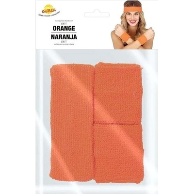 GUIRCA Retro sada potítek s čelenkou neon oranžové 80.léta disco 3 ks