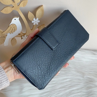 Естествена кожа портмоне Тъмно Синьо Модел-228