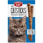 PERFECTO Cat Sticks - 10 броя саламени пръчици за котки със сьомга и пъстърва, 50гр. сьомга и