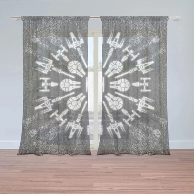 Sablio Záclony Star Wars Vesmírne lode na šedom abstrakte: 2ks 150x250cm