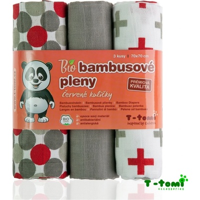 T-Tomi Bio Bambusové 70 x 70 Červené guličky 3 ks