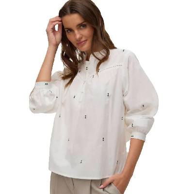 Iris long sleeve blouse - White (Snow White / Green Emb. )