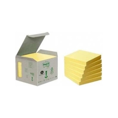 Post-it 3M Eco-Friendly Post-IT_ Sticky Notes with PEFC Recycled Certificate, Yellow, 76x76mm, 6 blocks of 100 sticky notes,