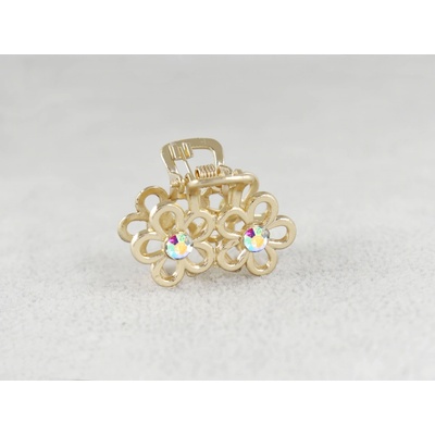 Kytičkový kovový skřipec s kamínky Barva: zlatá