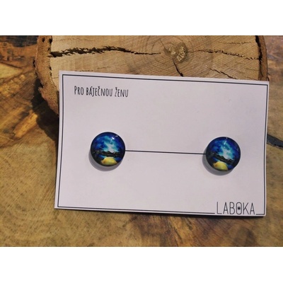 Laboka skleněné náušnice pecky krajina 0001293